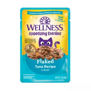 Wellness Appetizing Entrees Flaked Tuna Wet Cat Food Pouch grain free cat food, no grain dry cat food