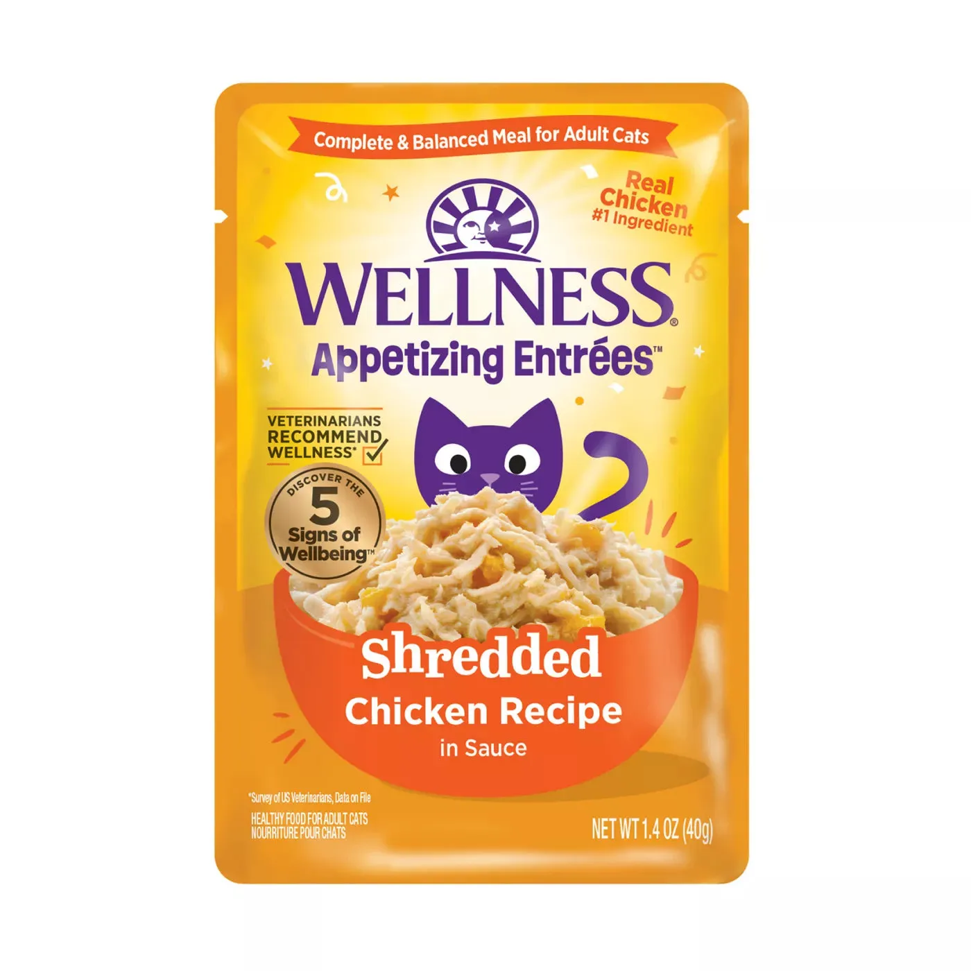 Wellness Appetizing Entrees Shredded Chicken Wet Cat Food Pouch grain free cat food, no grain dry cat food