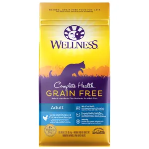 Wellness Complete Health Grain Free Adult Chicken & Chicken Meal Recipe for Cats indoor dry cat food, healthy cat kibble
