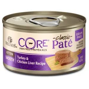 Wellness CORE Grain Free Natural Kitten Health Turkey and Chicken Smooth Pate Canned Cat Food kitten dry food, kitten wet food
