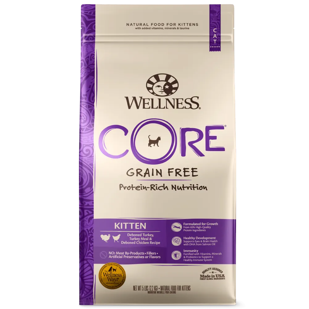 Wellness CORE Grain Free Natural Kitten Health Turkey, Turkey Meal and Chicken Recipe Dry Cat Food kitten dry food, kitten wet food