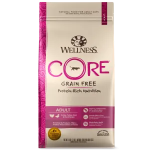 Wellness CORE Grain Free Natural Turkey, Turkey Meal, and Duck Dry Cat Food indoor dry cat food, healthy cat kibble