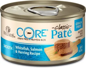 Wellness CORE Grain Free Natural Whitefish, Salmon & Herring Smooth Pate Canned Cat Food grain free cat food, no grain dry cat food
