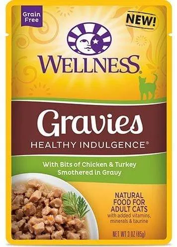 Wellness Healthy Indulgence Natural Grain Free Gravies with Chicken and Turkey in Gravy Cat Food Pouch wet cat food, canned cat food