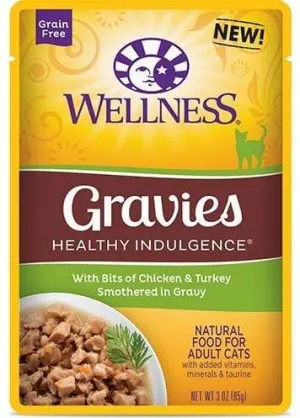 Wellness Healthy Indulgence Natural Grain Free Gravies with Chicken and Turkey in Gravy Cat Food Pouch wet cat food, canned cat food