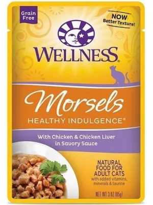 Wellness Healthy Indulgence Natural Grain Free Morsels with Chicken and Chicken Liver in Savory Sauce Cat Food Pouch wet cat food, canned cat food