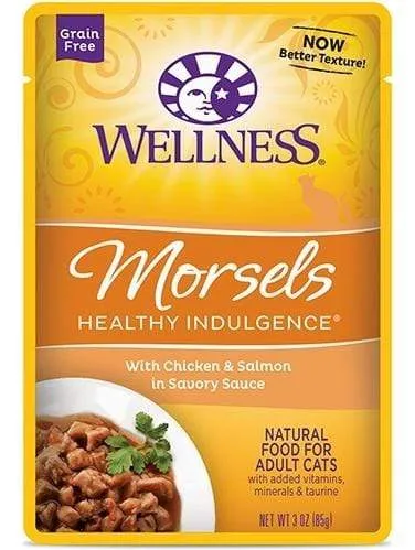 Wellness Healthy Indulgence Natural Grain Free Morsels with Chicken and Salmon in Savory Sauce Cat Food Pouch healthy cat food, premium dry cat food