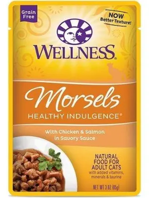 Wellness Healthy Indulgence Natural Grain Free Morsels with Chicken and Salmon in Savory Sauce Cat Food Pouch grain free cat food, no grain dry cat food