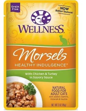 Wellness Healthy Indulgence Natural Grain Free Morsels with Chicken and Turkey in Savory Sauce Cat Food Pouch wet cat food, canned cat food