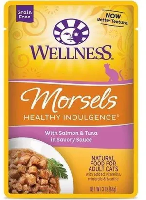 Wellness Healthy Indulgence Natural Grain Free Morsels with Salmon and Tuna in Savory Sauce Cat Food Pouch healthy cat food, premium dry cat food