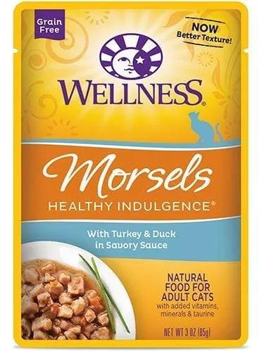 Wellness Healthy Indulgence Natural Grain Free Morsels with Turkey and Duck in Savory Sauce Cat Food Pouch healthy cat food, premium dry cat food