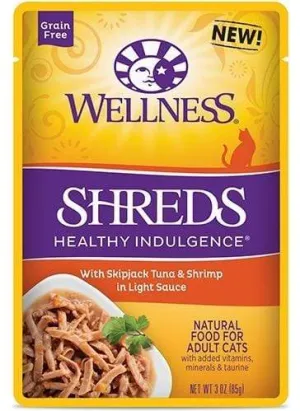 Wellness Healthy Indulgence Natural Grain Free Shreds with Tuna and Shrimp in Light Sauce Cat Food Pouch wet cat food, canned cat food