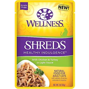 Wellness Healthy Indulgence Shreds - Chicken & Turkey In Light Sauce grain free cat food, no grain dry cat food