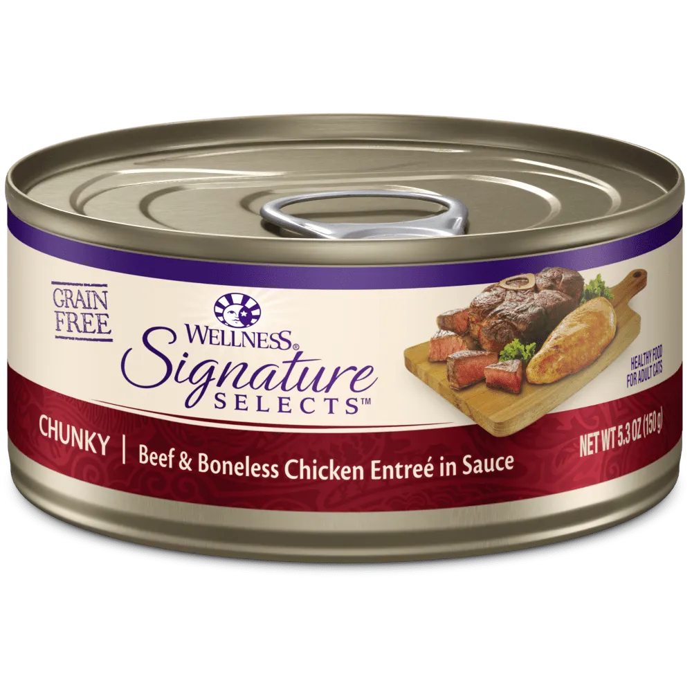 Wellness Signature Selects Grain Free Natural Beef and White Meat Chicken Entree in Sauce Wet Canned Cat Food wet cat food, canned cat food