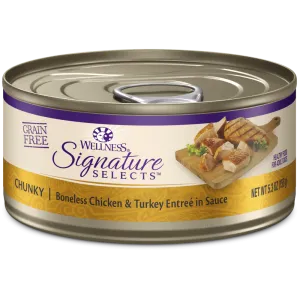 Wellness Signature Selects Grain Free Natural Chunky White Meat Chicken and Turkey Entree in Sauce Wet Canned Cat Food grain free cat food, no grain dry cat food