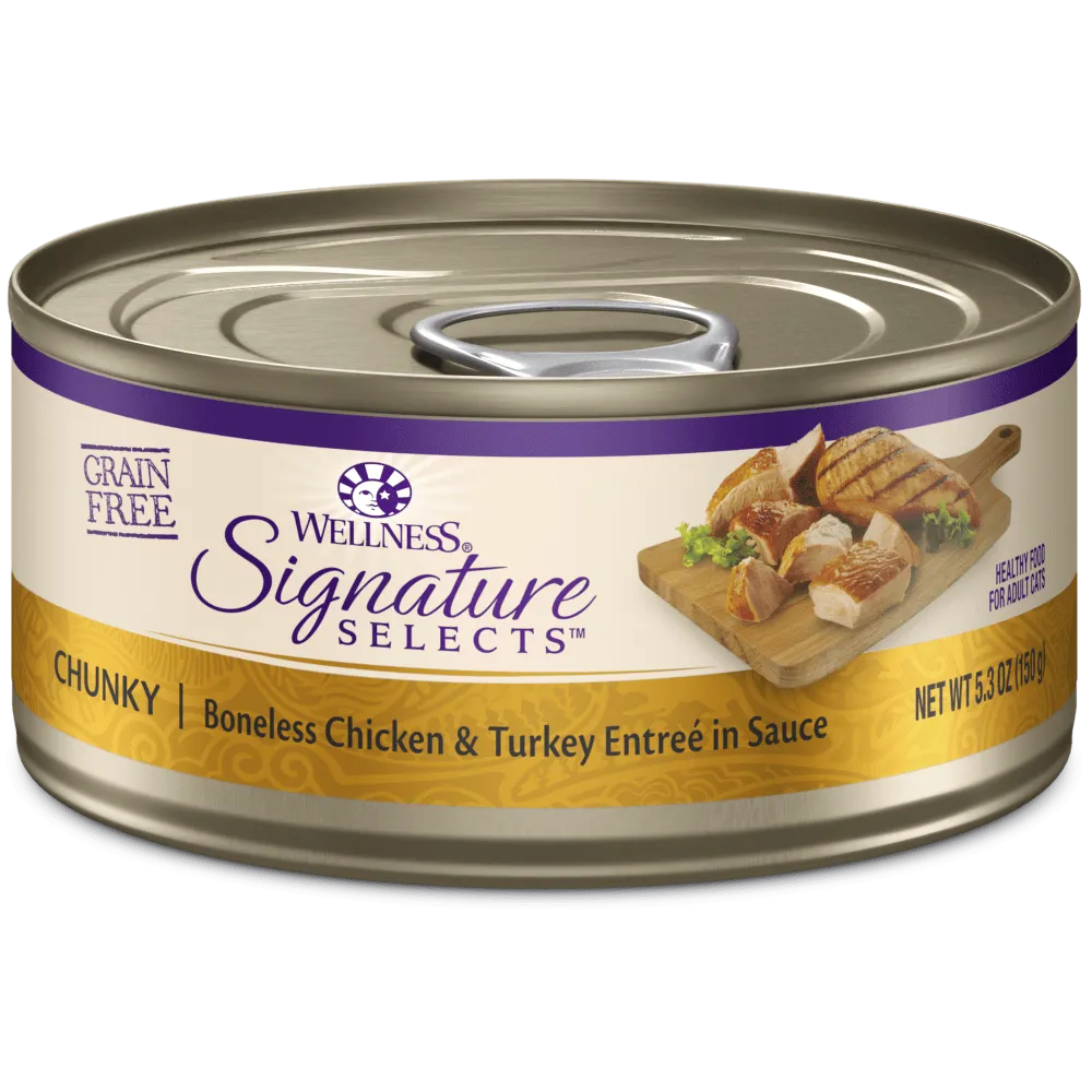 Wellness Signature Selects Grain Free Natural Chunky White Meat Chicken and Turkey Entree in Sauce Wet Canned Cat Food wet cat food, canned cat food