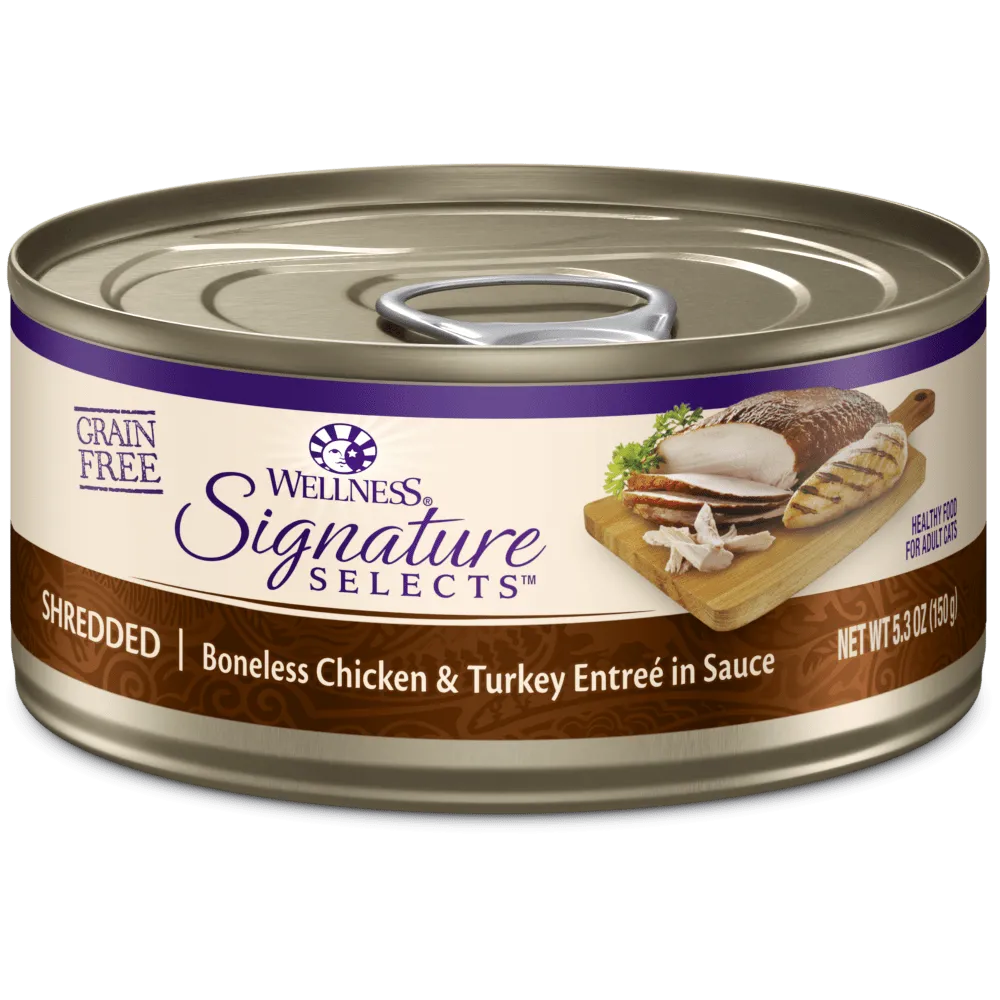 Wellness Signature Selects Grain Free Natural Shredded White Meat Chicken and Turkey Entree in Sauce Wet Canned Cat Food grain free cat food, no grain dry cat food