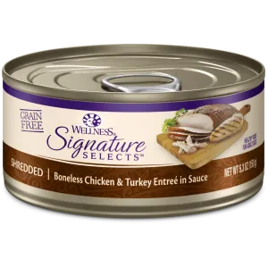 Wellness Signature Selects Grain Free Natural Shredded White Meat Chicken and Turkey Entree in Sauce Wet Canned Cat Food grain free cat food, no grain dry cat food