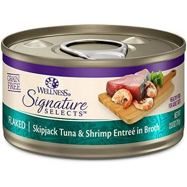 Wellness Signature Selects Grain Free Natural Skipjack Tuna with Shrimp Entree in Broth Wet Canned Cat Food grain free cat food, no grain dry cat food