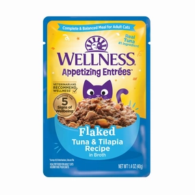 Wellness Appetizing Entrees Flaked Tuna & Tilapia Wet Cat Food Pouch healthy cat food, premium dry cat food