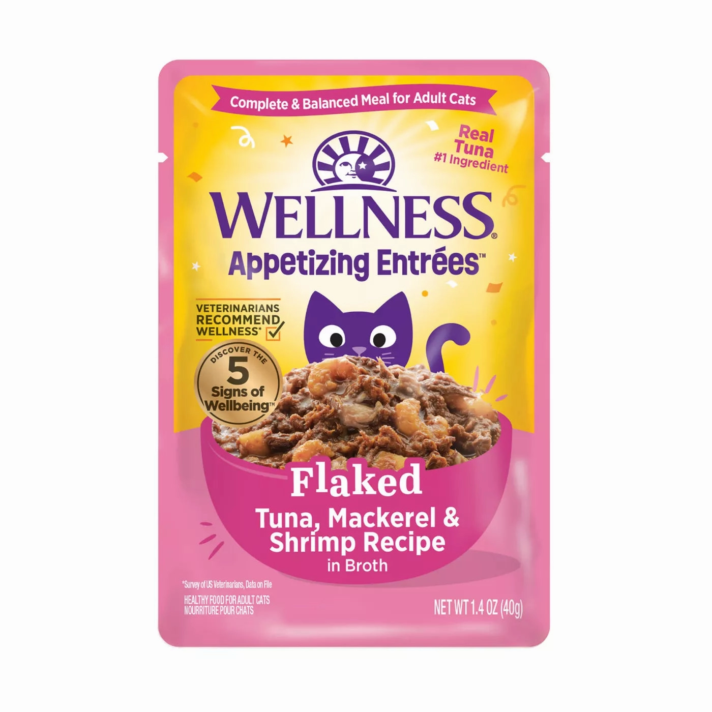 Wellness Appetizing Entrees Flaked Tuna, Mackerel & Shrimp Wet Cat Food Pouch healthy cat food, premium dry cat food