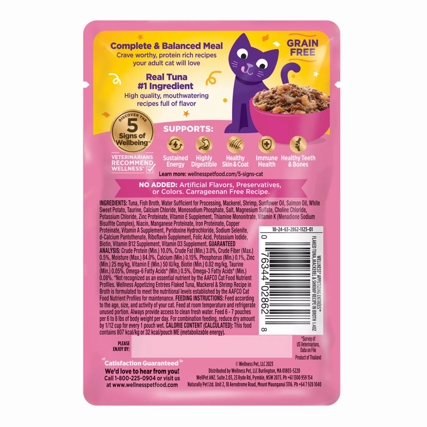 Wellness Appetizing Entrees Flaked Tuna, Mackerel & Shrimp Wet Cat Food Pouch