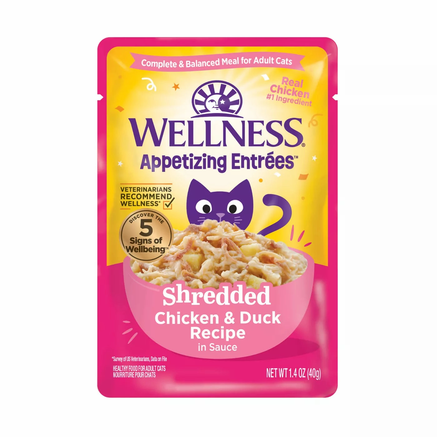 Wellness Appetizing Entrees Shredded Chicken & Duck Wet Cat Food Pouch healthy cat food, premium dry cat food