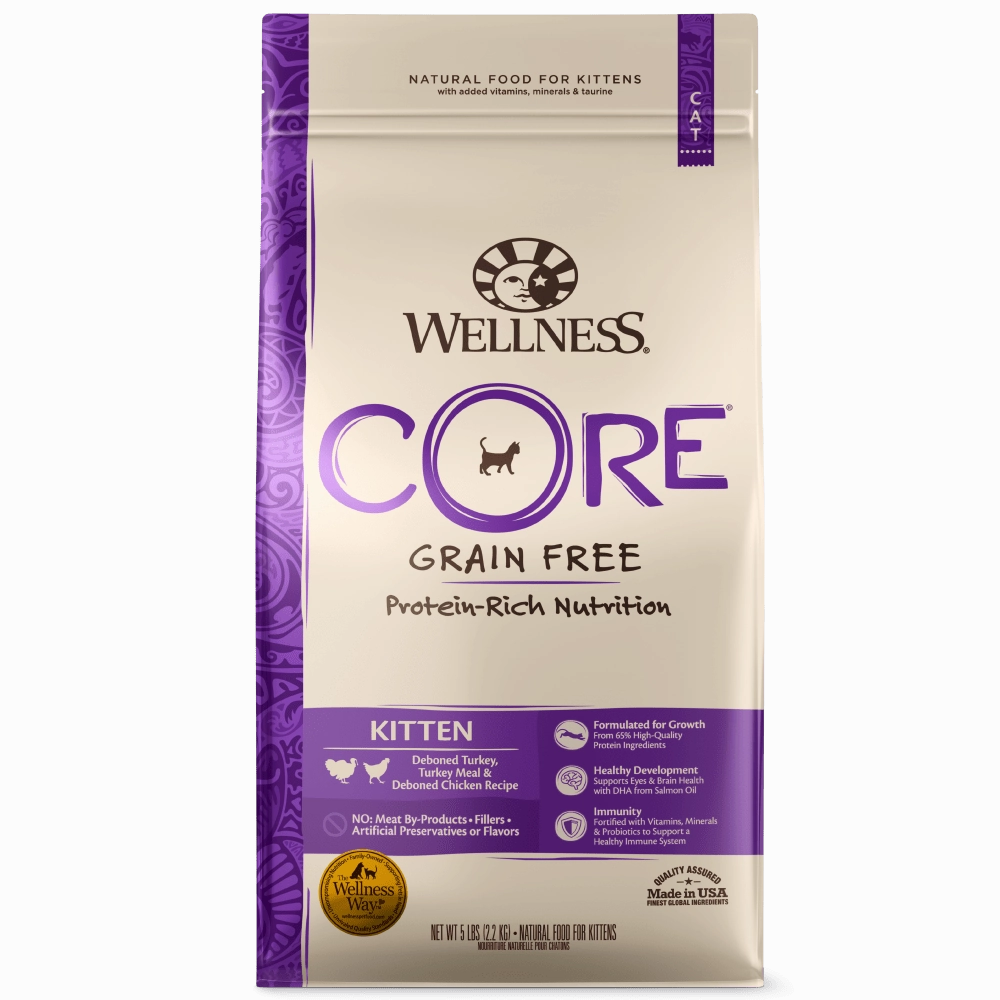 Wellness CORE Grain Free Natural Kitten Health Turkey, Turkey Meal and Chicken Recipe Dry Cat Food healthy cat food, premium dry cat food