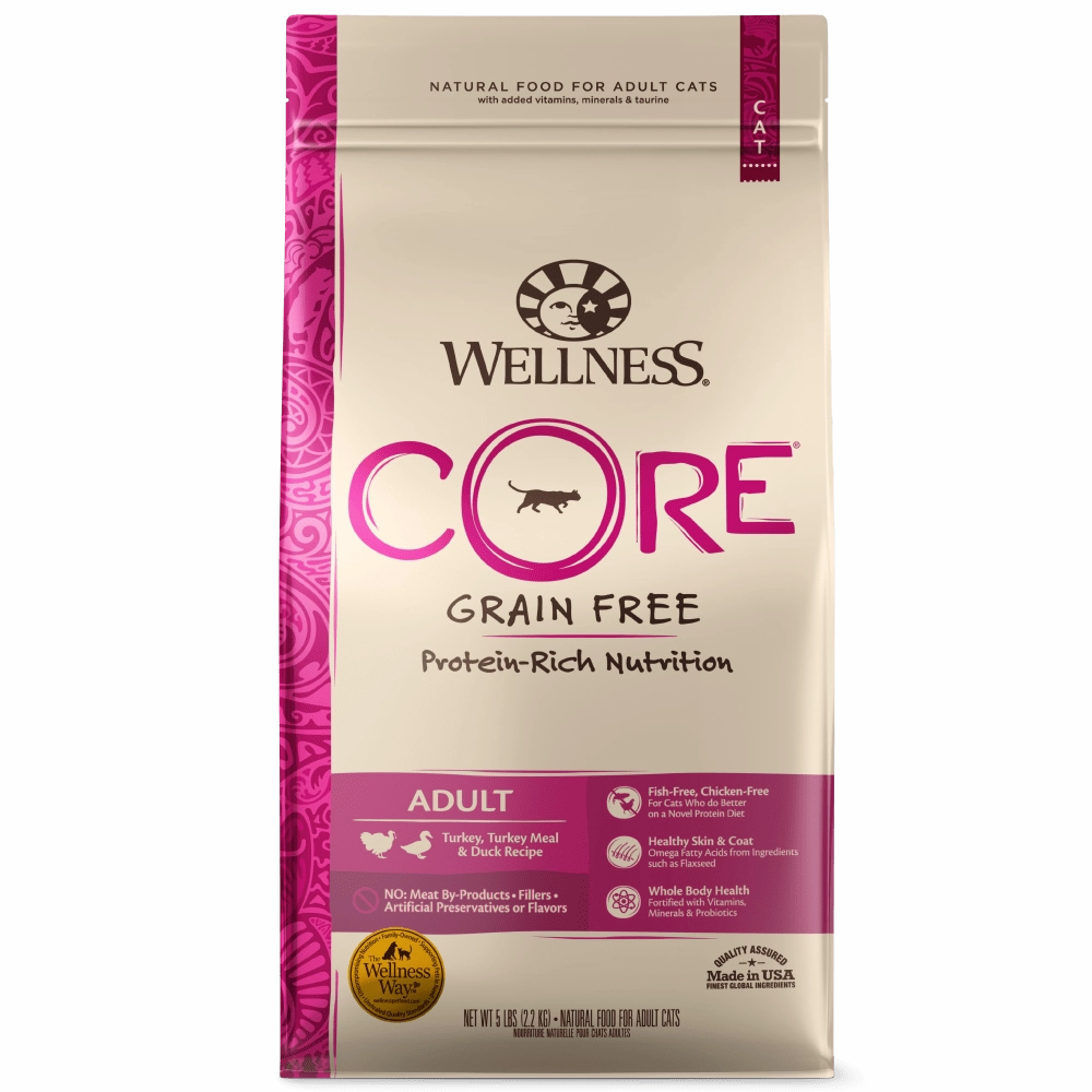 Wellness CORE Grain Free Natural Turkey, Turkey Meal, and Duck Dry Cat Food healthy cat food, premium dry cat food