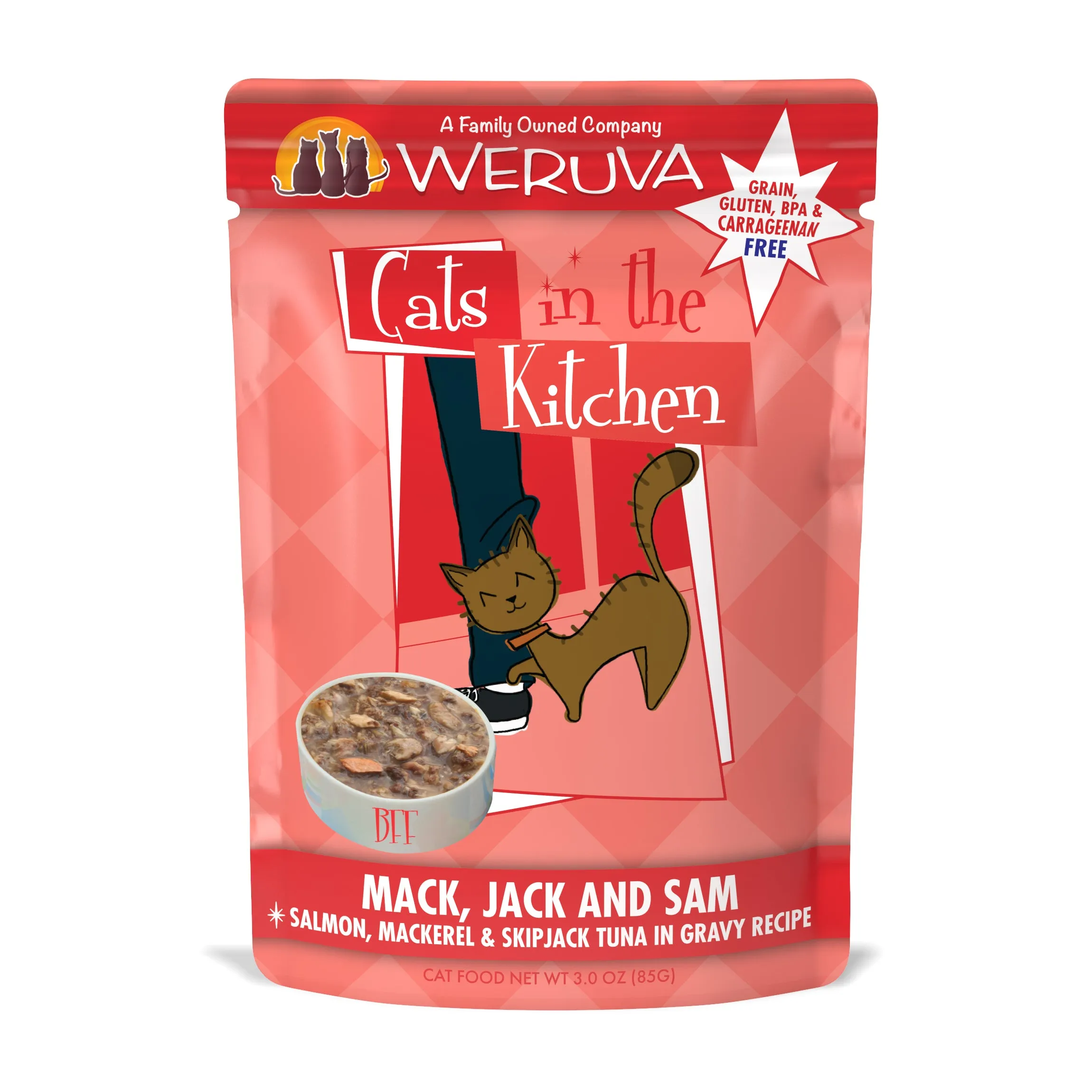 Weruva Cats in the Kitchen Mack, Jack & Sam Pouch (3.0oz) dry cat food, cat kibble
