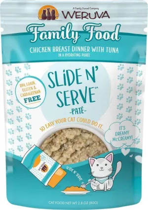 Weruva Slide N' Serve Grain Free Family Food Chicken Breast Dinner with Tuna Wet Cat Food Pouch wet cat food, canned cat food