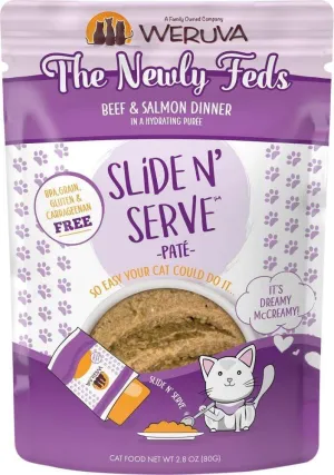 Weruva Slide N' Serve Grain Free The Newly Feds Beef & Salmon Dinner Wet Cat Food Pouch grain free cat food, no grain dry cat food