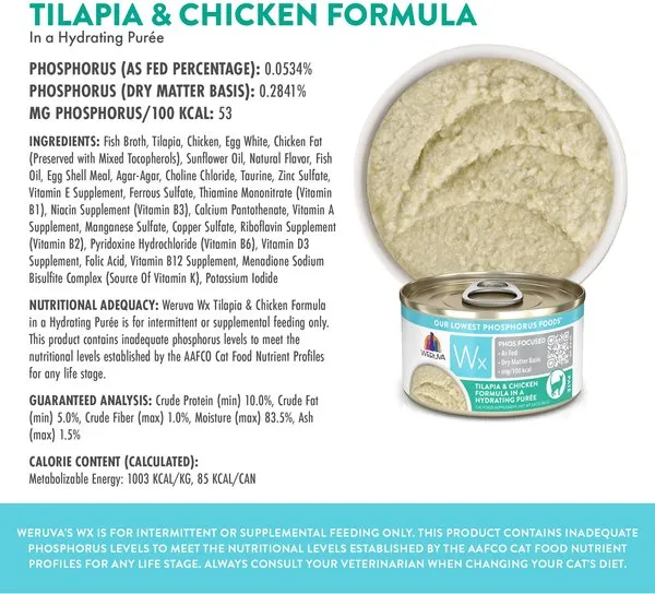 Weruva Wx Phos Focused Tilapia & Chicken Formula Grain-Free Puree Wet Cat Food