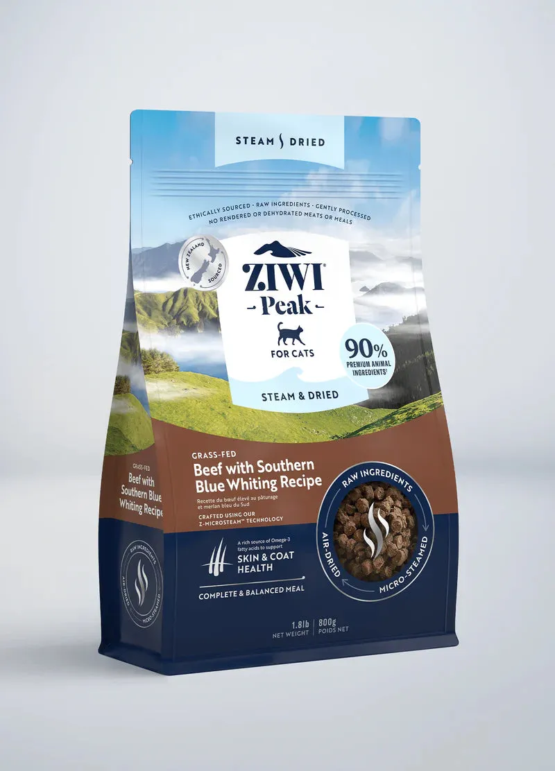 Ziwi Peak Cat Steam Dried Beef with Southern Blue Whiting Recipe
