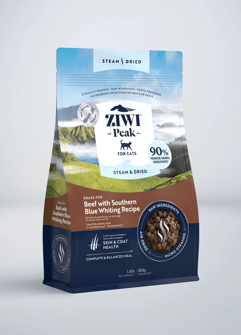 ZIWI Peak Steam & Dried Beef with Southern Blue Whiting Recipe Air-Dried Cat Food air dried cat food, grain free air dried cat food